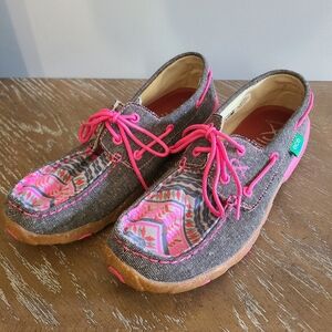Twisted X Driving Moc Moccasins Sneakers Shoes Womens Size 9.5 Gray Pink Cancer